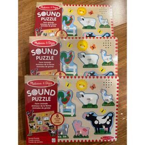 Lot of 3 Melissa & Doug Farm Animals Sound Wooden Puzzles Brand New Ages 2+ 2025